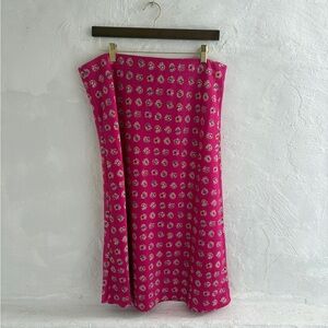 Loft pink floral silk midi skirt size